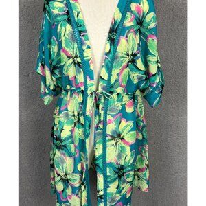Miken Swim Women's Floral Crochet-Trim Kimono Cover-up Multicolor Small NWT's.